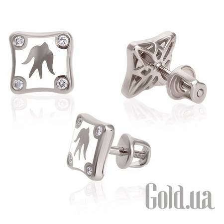 Серьги-гвоздики Золотые серьги с бриллиантами и эмалью