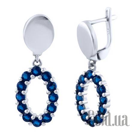 Серьги с подвесками Серебряные серьги с синт. сапфирами