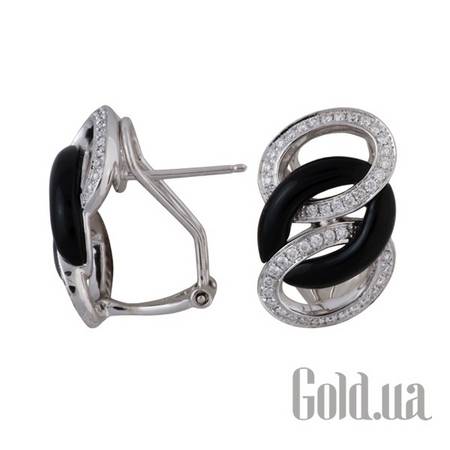 Серьги Золотые серьги с бриллиантами  и черным агатом