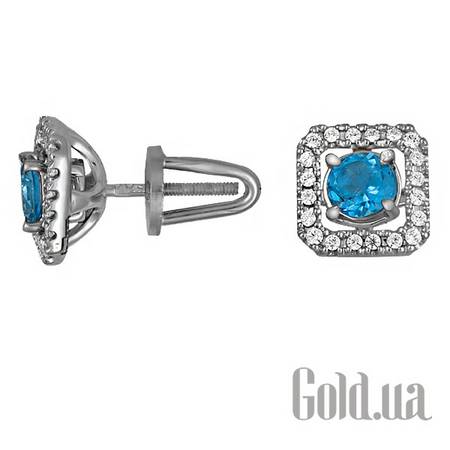 Серьги-гвоздики Золотые серьги с топазами и цирконами