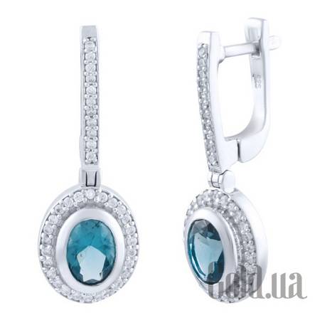 Серьги с подвесками Серебряные серьги с куб. циркониями и топазами