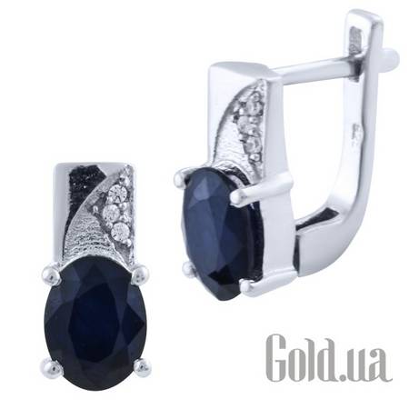 Серьги Серебряные серьги с сапфирами и куб. циркониями