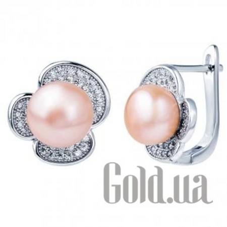 Серьги Серебряные серьги с куб. циркониями и жемчугом