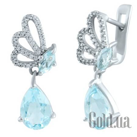 Серьги с подвесками Серебряные серьги с топазами и куб. циркониями