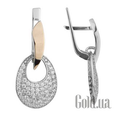 Серьги с подвесками Серебряные серьги со вставкой из золота и куб. циркониями