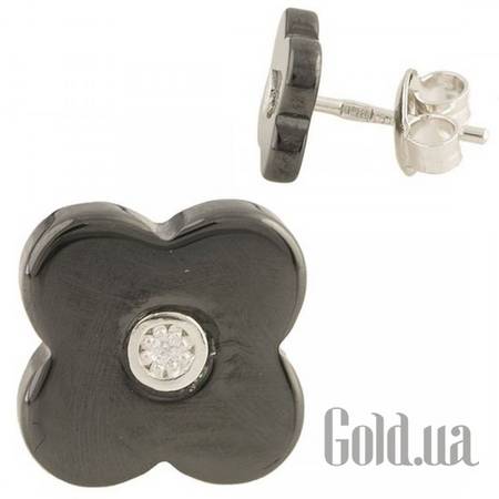 Серьги-гвоздики Серебряные серьги с керамикой и куб. циркониями