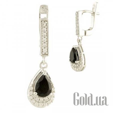 Серьги с подвесками Серебряные серьги с сапфирами и куб. циркониями