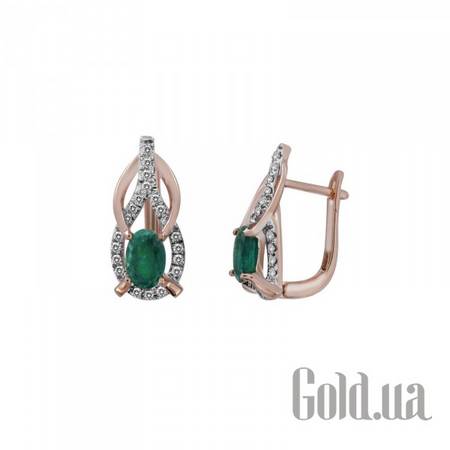 Серьги Золотые серьги с бриллиантами и изумрудами