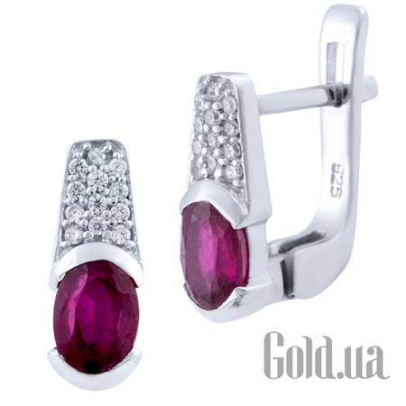 Серьги Серебряные серьги с куб. циркониями и рубинами