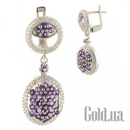 Серьги с подвесками Серебряные серьги с аметистами и куб. циркониями