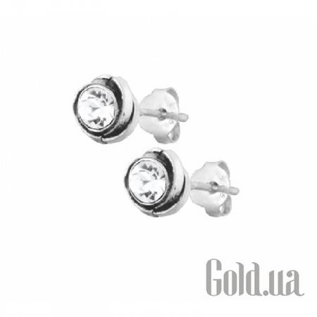 Серьги-гвоздики Серебряные серьги с ювелирным стеклом