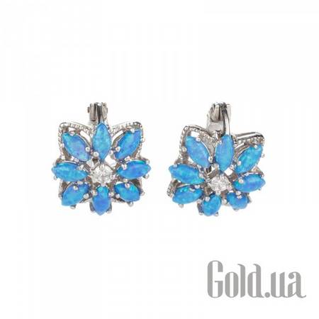 Серьги Серебряные серьги с куб. циркониями и синт. опалами