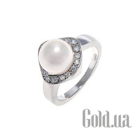 Женские кольца Женское серебряное кольцо с жемчугом и куб. циркониями, 15.5