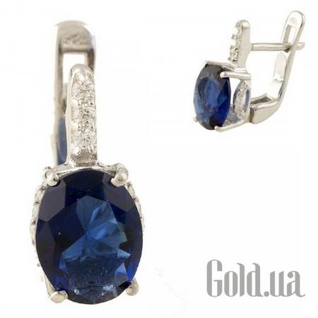 Серьги Серебряные серьги с куб. циркониями и синт. сапфирами