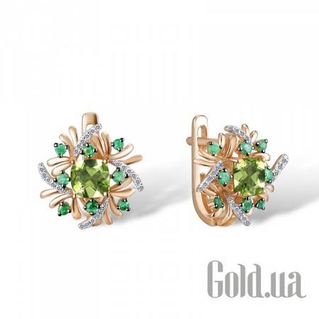 Серьги Золотые серьги с бриллиантами, перидотами и изумрудами