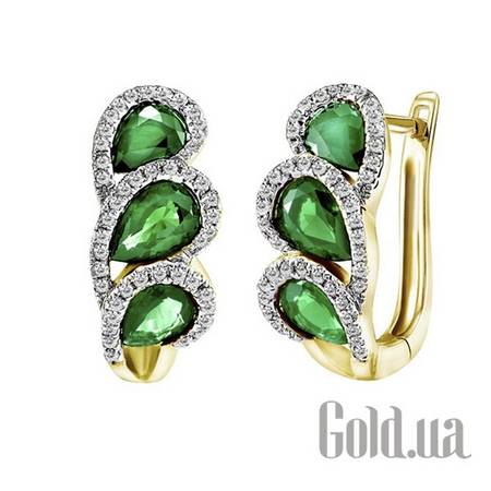 Серьги Золотые серьги с бриллиантами и изумрудами