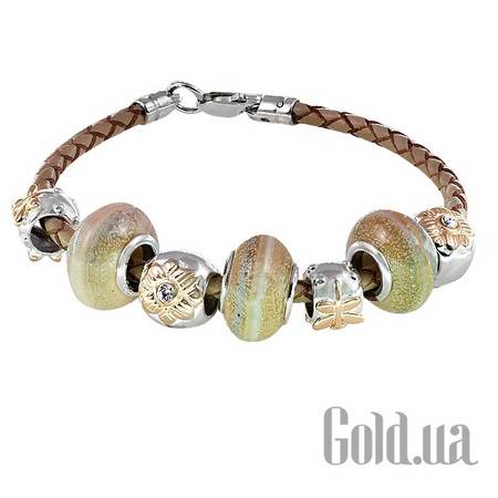 Браслет Кожаный браслет с серебром и 7 подвесками