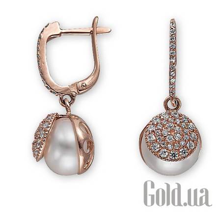 Серьги с подвесками Золотые серьги с куб. циркониями и жемчугом