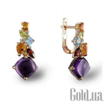 Серьги Золотые серьги с бриллиантами, аметистами, топазами, цитринами, гранатами и перидотами
