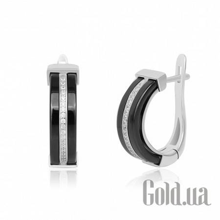 Серьги Серебряные серьги с куб. циркониями и керамикой