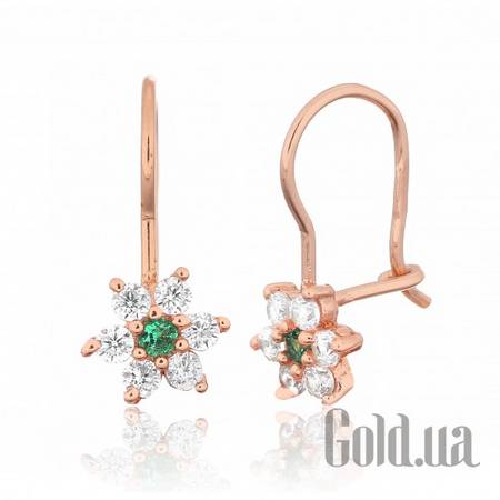 Серьги Серебряные серьги  с куб. циркониями в позолоте