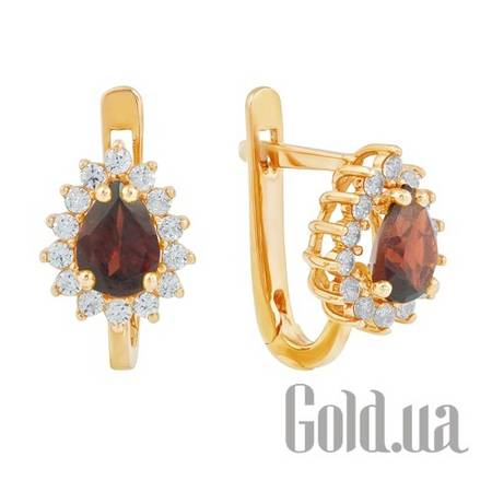 Серьги Золотые серьги с гранатами и куб. циркониями