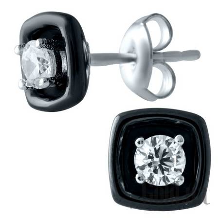 Серьги-гвоздики Серебряные серьги с керамикой и куб. циркониями