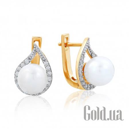 Серьги Золотые серьги с жемчугом и куб. циркониями