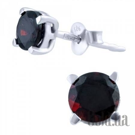 Серьги-гвоздики Серебряные серьги с гранатами