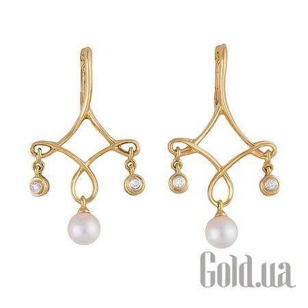 Серьги с подвесками Золотые серьги с бриллиантами и жемчугом