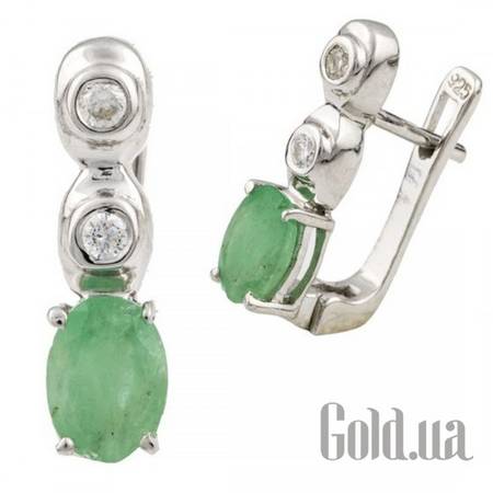 Серьги Серебряные серьги с изумрудами и куб. циркониями