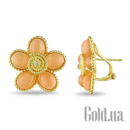 Серьги Серебряные серьги с бриллиантами и лунным камнем