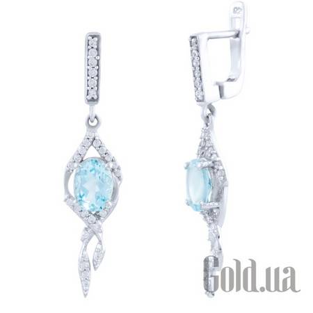 Серьги с подвесками Серебряные серьги с топазами и куб. циркониями