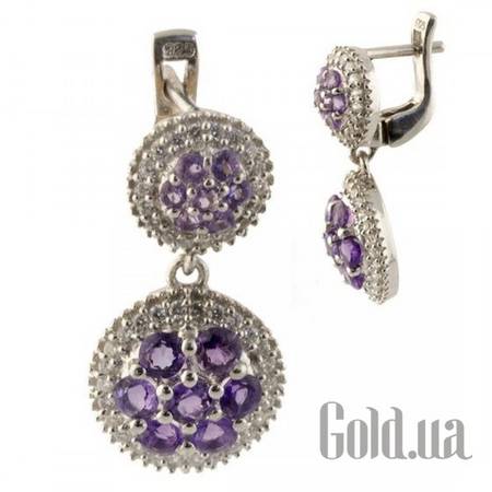 Серьги с подвесками Серебряные серьги с аметистами и куб. циркониями