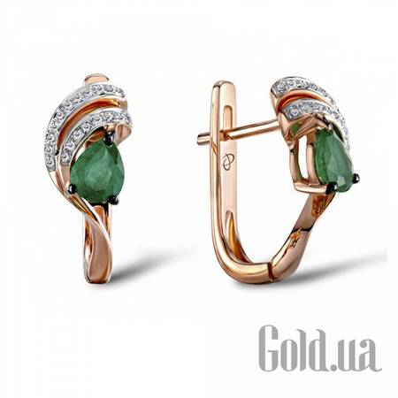 Серьги Золотые серьги с бриллиантами и изумрудами