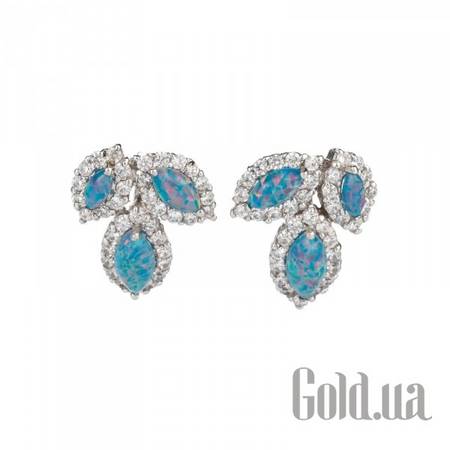 Серьги Серебряные серьги с куб. циркониями и синт. опалами