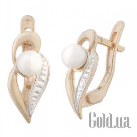 Серьги Серебряные серьги с искусств. жемчугом в позолоте