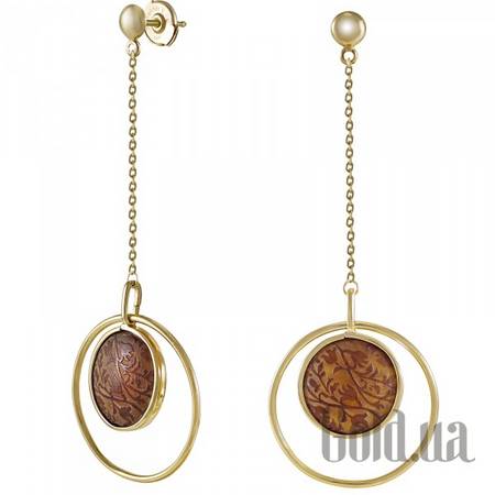 Серьги с подвесками Золотые серьги с выгравированным янтарем