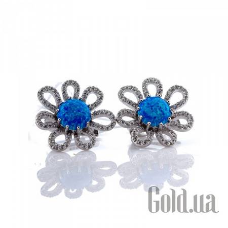 Серьги Серебряные серьги с синт. опалами и куб. циркониями