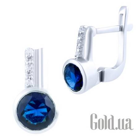 Серьги Серебряные серьги с синт. сапфирами и куб. циркониями