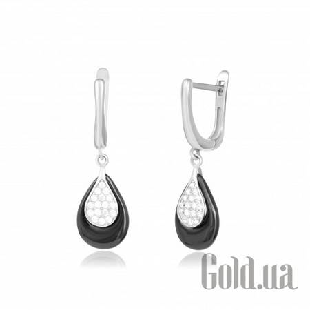 Серьги с подвесками Серебряные серьги с куб. циркониями и керамикой