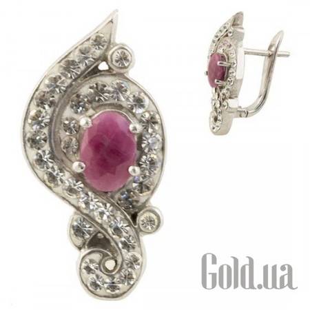 Серьги Серебряные серьги с рубинами и куб. циркониями