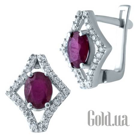 Серьги Серебряные серьги с рубинами и куб. циркониями