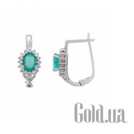 Серьги Серебряные серьги с изумрудами и куб. циркониями