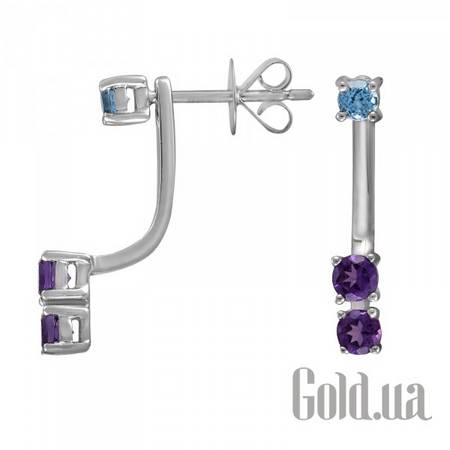 Серьги с подвесками Золотые серьги с аметистами и топазами