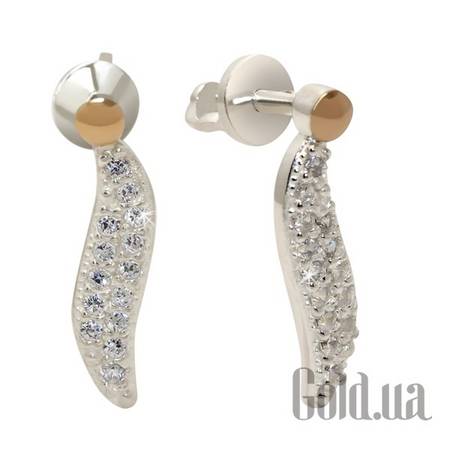 Серьги-гвоздики JF Серебряные серьги со вставкой из золота и куб. циркониями