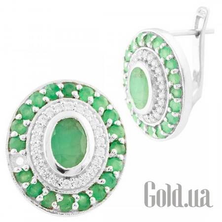 Серьги Серебряные серьги с куб. циркониями и изумрудами