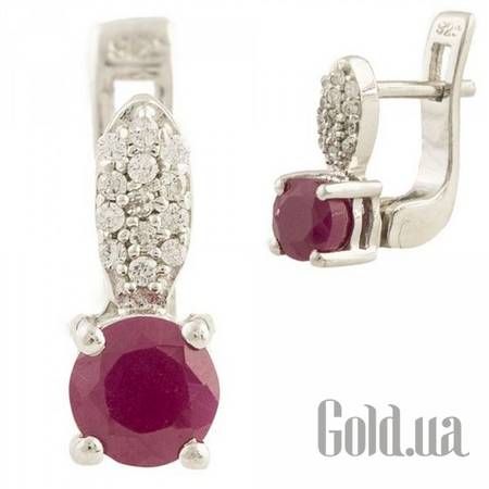 Серьги Серебряные серьги с рубинами и куб. циркониями