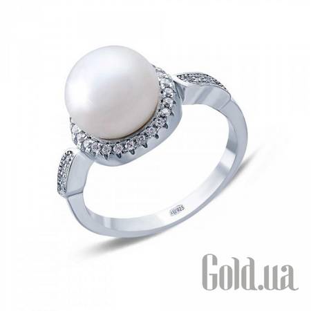 Женские кольца Женское серебряное кольцо с жемчугом и куб. циркониями, 16