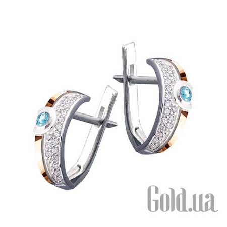 Серьги Серебряные серьги  и куб. циркониями в позолоте